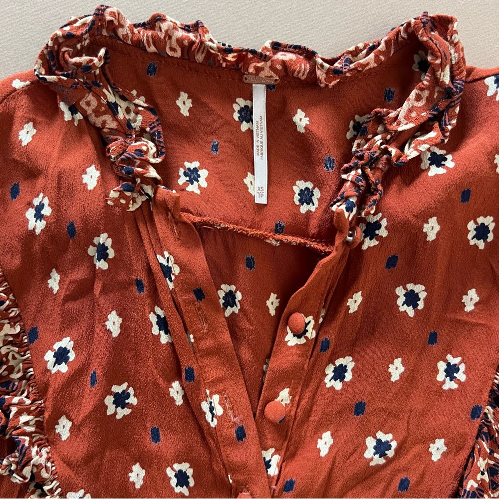 Free People Rust Boho Printed Ruffle Longline Duster - Picture 9 of 16